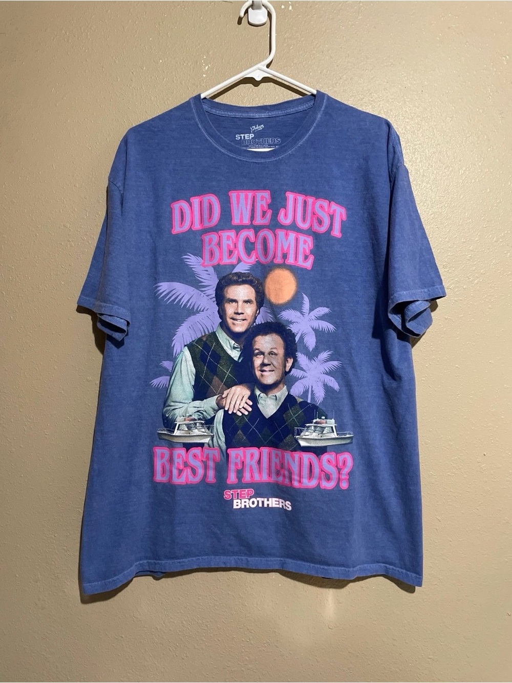 Step Brothers Movie Funny Neon Graphic Blue T-Shirt Adult L